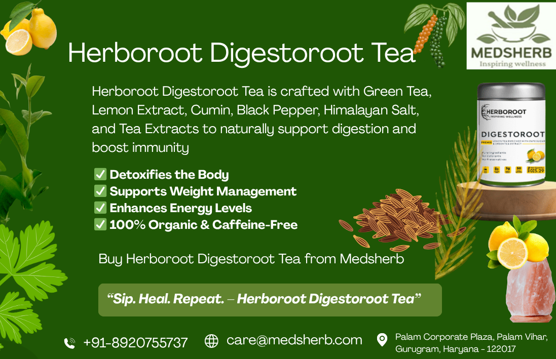 Herboroot Digestoroot Tea by Medsherb – Organic, Caffeine-Free Herbal Tea for Digestion, Detox, Immunity & Energy