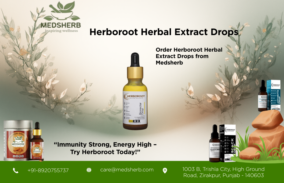 Herboroot Herbal Extract Drops by Medsherb – Ayurvedic drops for immunity, detox, energy, and skin & body health