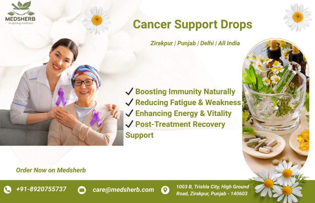 Herboroot Cancer Support Drops – Ayurvedic herbal drops for immunity, strength, and recovery, available online via Medsherb in Zirakpur and India.